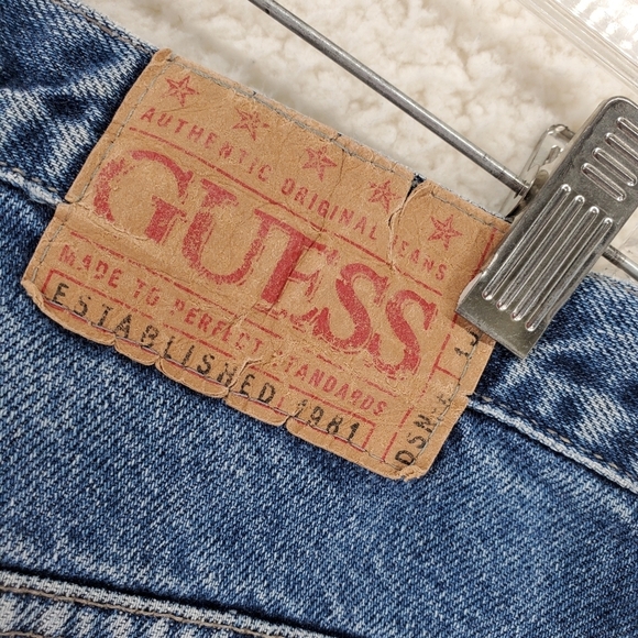 Vtg Guess Blue Jeans Men 34x29.5 Baggy Hi Rise Tapered Distressed USA 90s Grunge - Picture 12 of 15